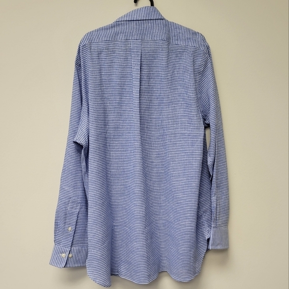Ralph Lauren Classic Fit Gingham Oxford Linen Shirt Blue L - Picture 5 of 11
